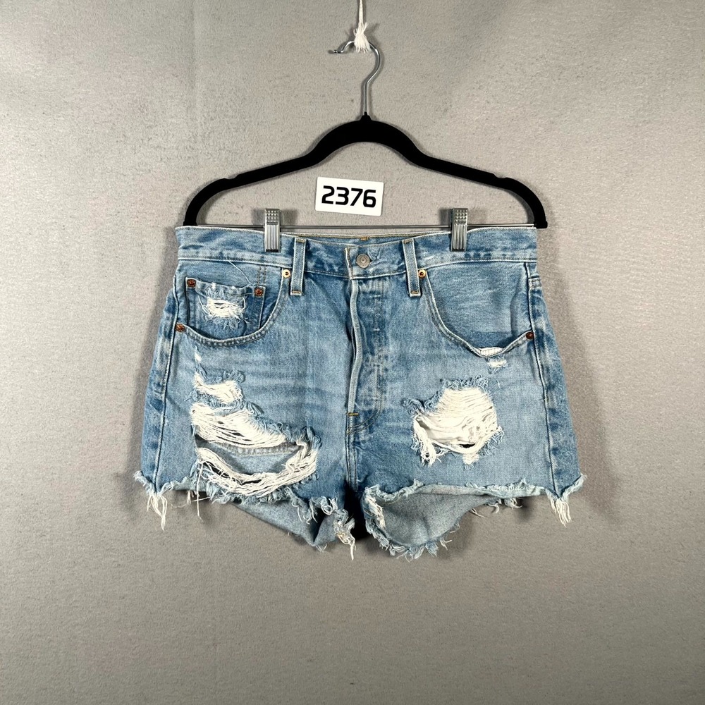 Levi's Light Wash Ripped Denim Shorts